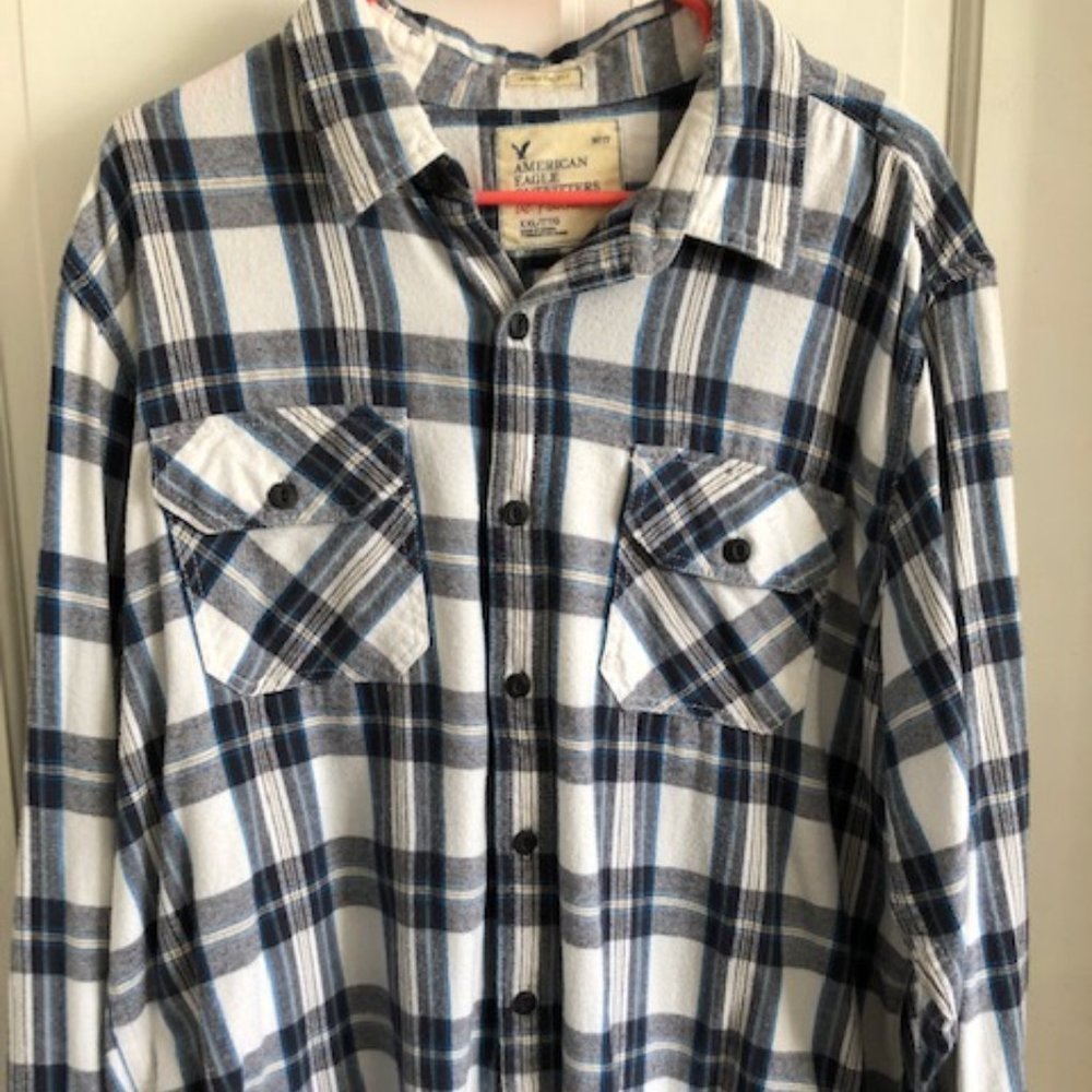 American Eagle XXL Blue White Plaid Shirt